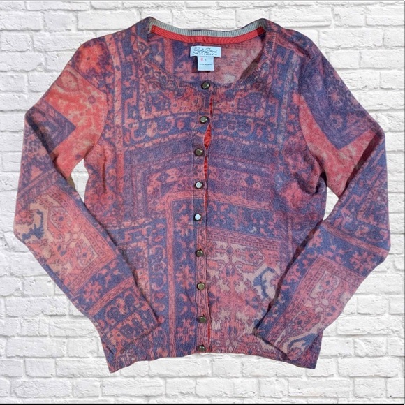 Lucky Brand rug print fuzzy cardigan S - Picture 3 of 6
